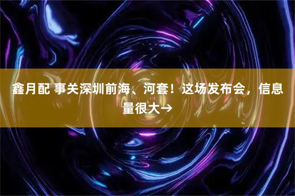 鑫月配 事关深圳前海、河套！这场发布会，信息量很大→