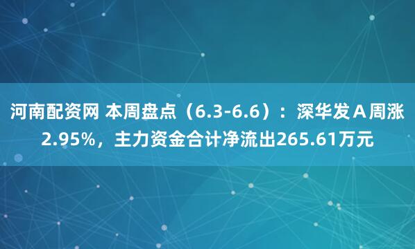 河南配资网 本周盘点（6.3-6.6）：深华发Ａ周涨2.95%，主力资金合计净流出265.61万元
