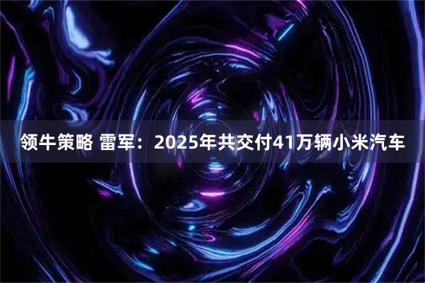 领牛策略 雷军：2025年共交付41万辆小米汽车